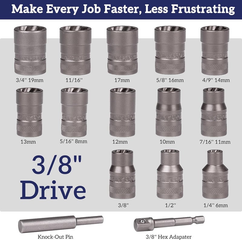 Thinkpro Upgraded 15 Piece Bolt Extractor Kit,Impact Bolt Socket Set for Damaged, Stripped, Rusted Bolts & Nuts Remover,SAE & Metric Sizes,Cr-Mo Steel - Image 4